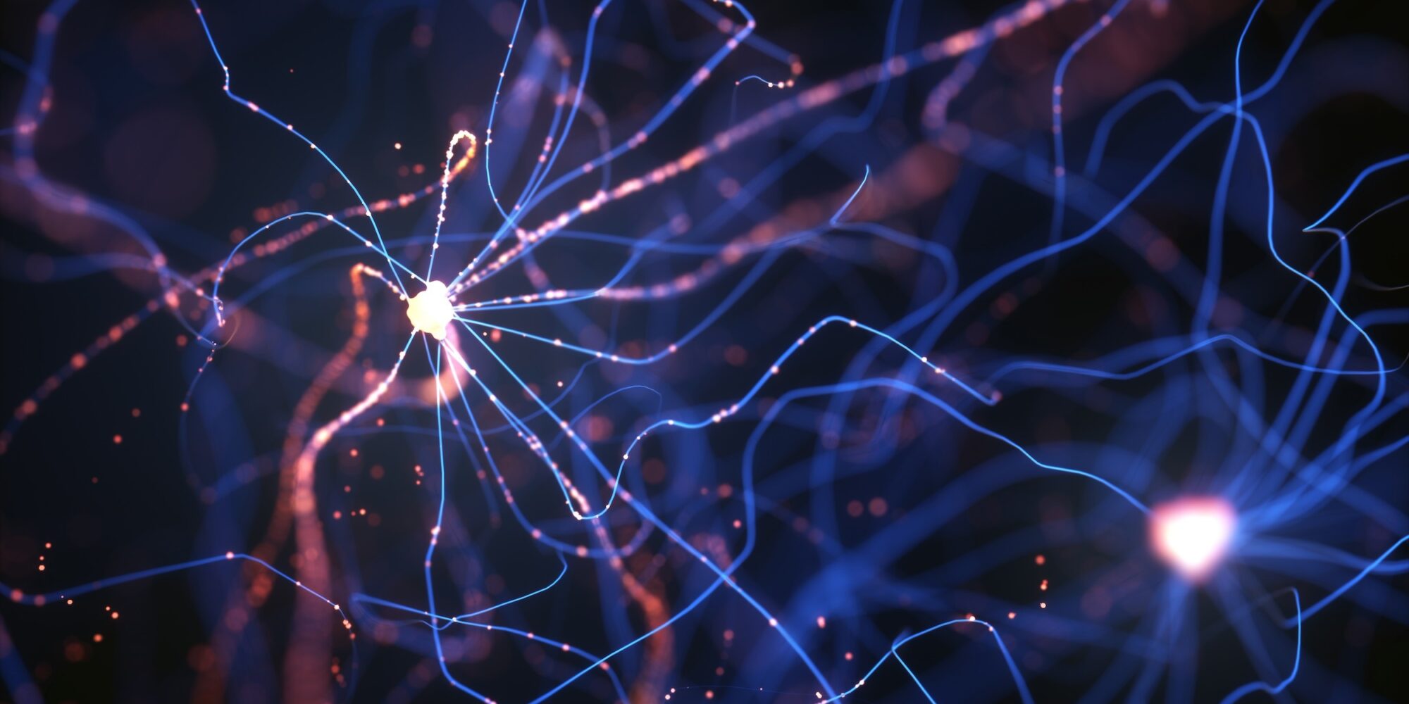 3D illustration of Interconnected neurons with electrical pulses.