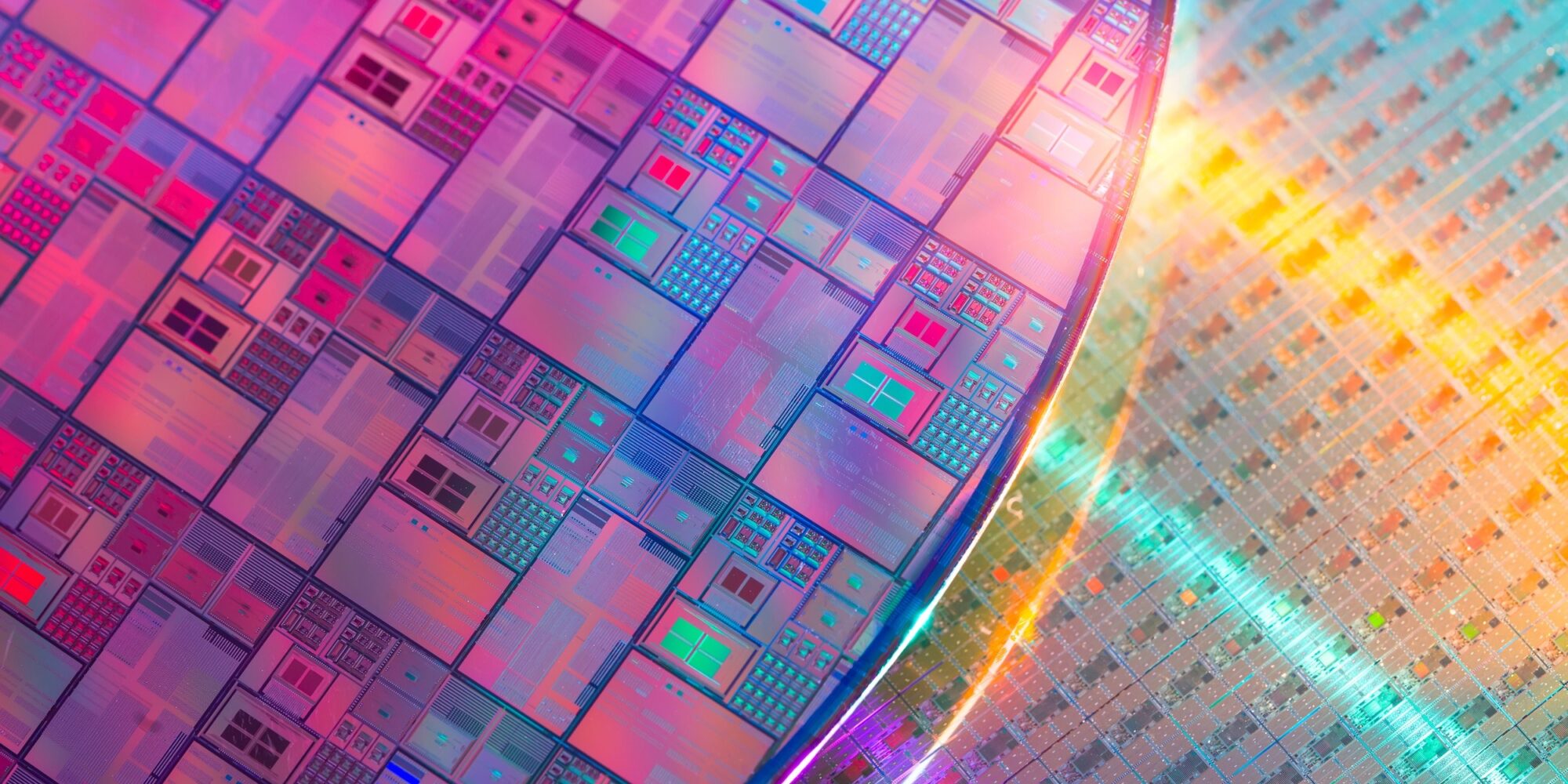 Silicon Wafer with microchips used in electronics for the fabrication of integrated circuits.