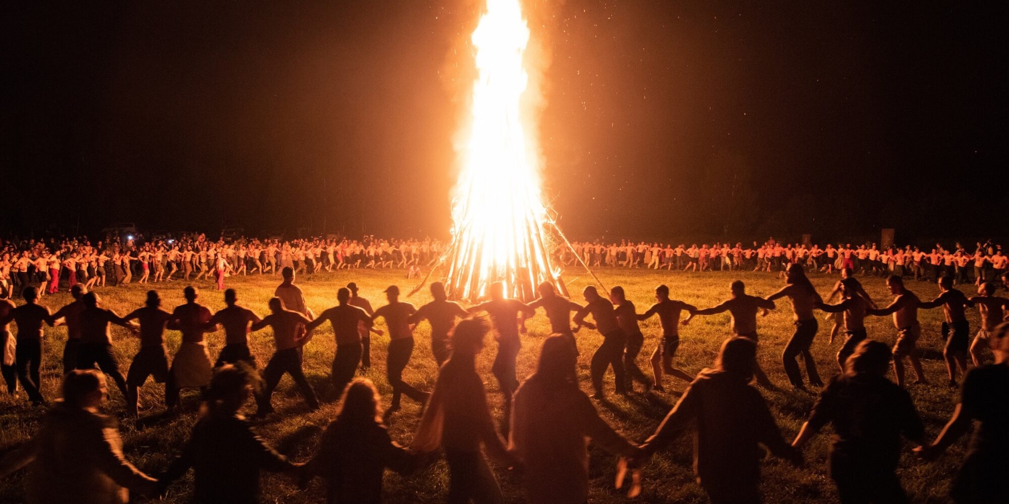 Solstice celebration, big bonfire and round dance