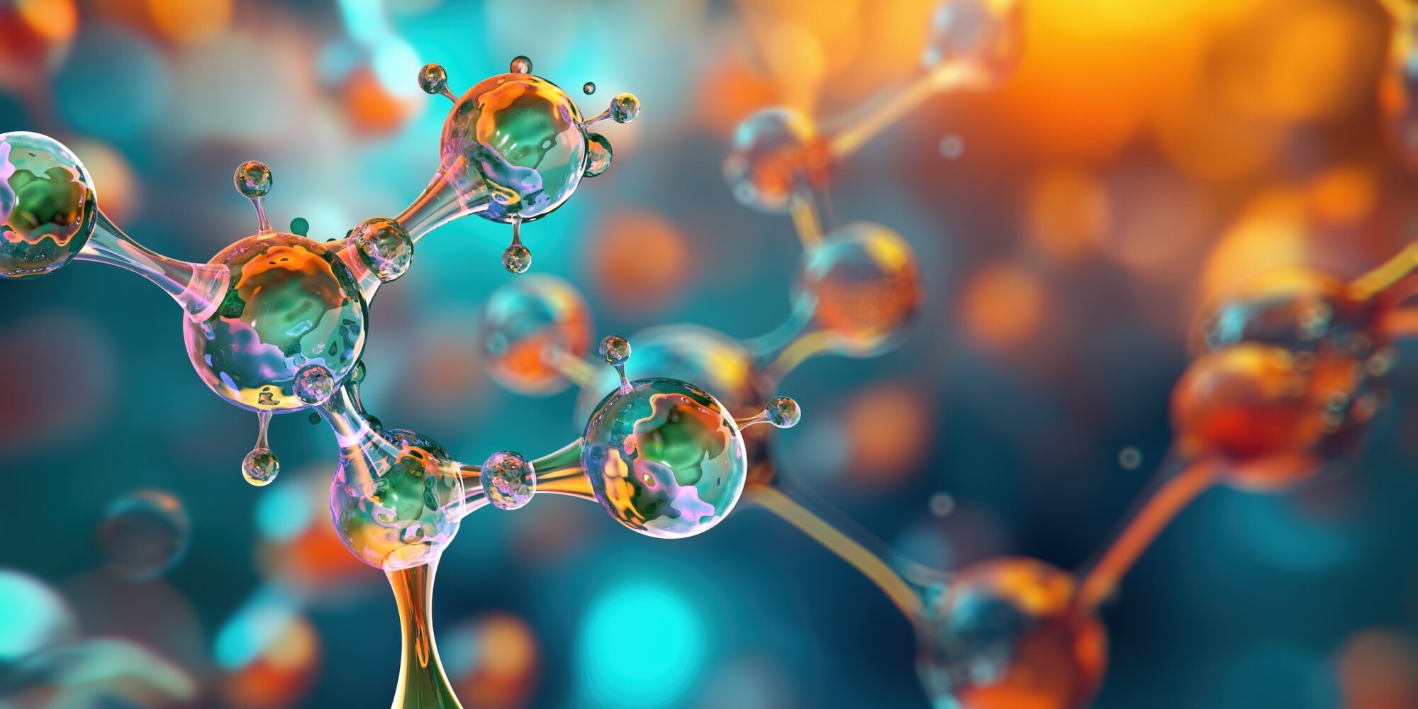 Molecules, 3D model. Atoms, chemical bonds, biomolecules molecular nano structure. Innovation in science, DNA, medicine, education. Chemistry science research, biology, pharmaceuticals biotechnology